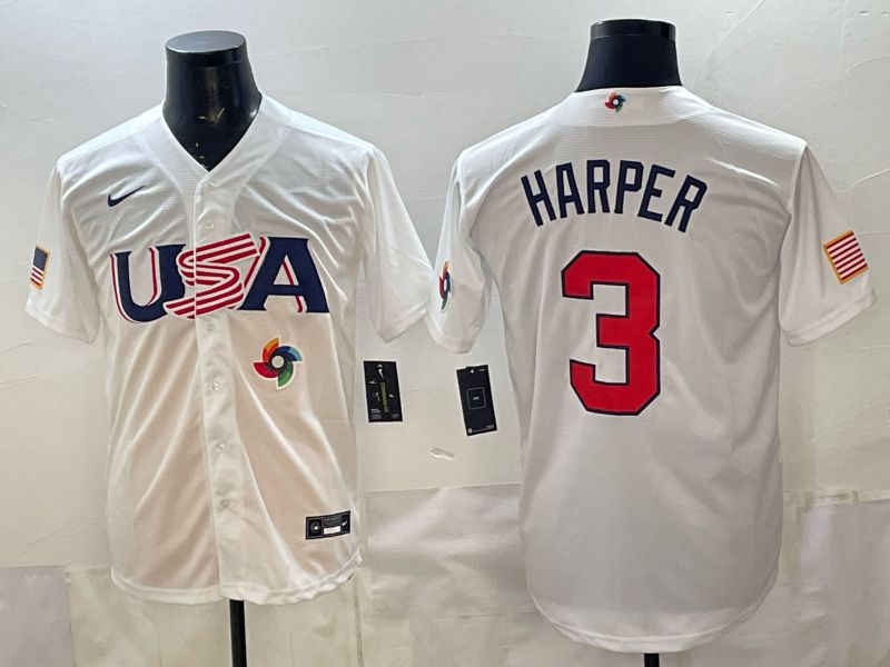 Men 2026 World Cub USA #3 Harper White Nike MLB Jersey style 004